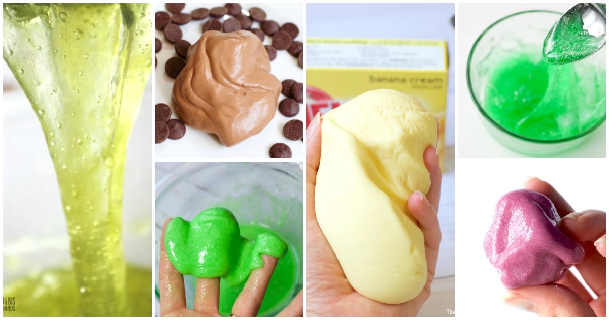 A huge collection of edible slime recipes for kids -- made with safe, non-toxic ingredients found at home. How to make slime WITHOUT borax, starch or glue.