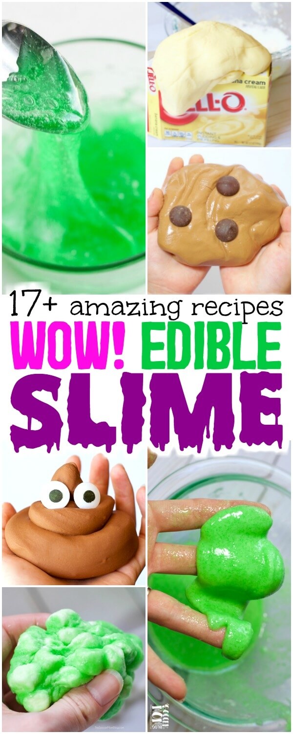 HUGE list of awesome edible slime recipes for kids of all ages - made with simple kitchen ingredients! (NO glue, NO borax, NO toxic chemicals)