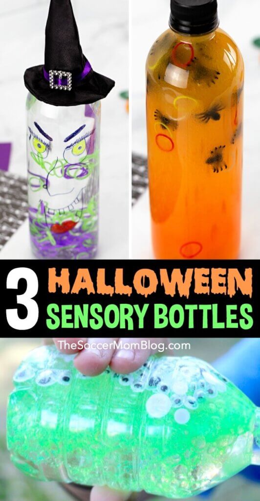 These Halloween sensory bottles are fun to make as a Halloween kids craft or calm-down tool. Keep reading for 3 spooky DIY Halloween bottles and video tutorials to learn how to make them!
