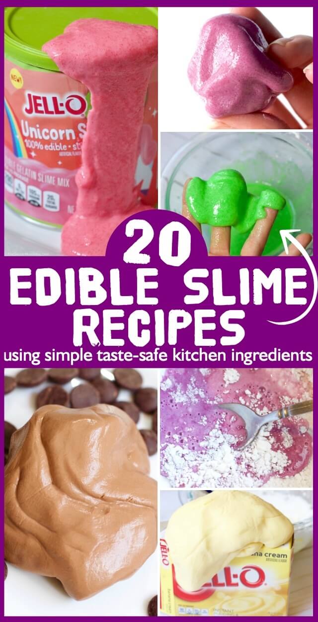 A huge collection of edible slime recipes for kids. If you want to learn how to make slime without glue, you've come to the right place!