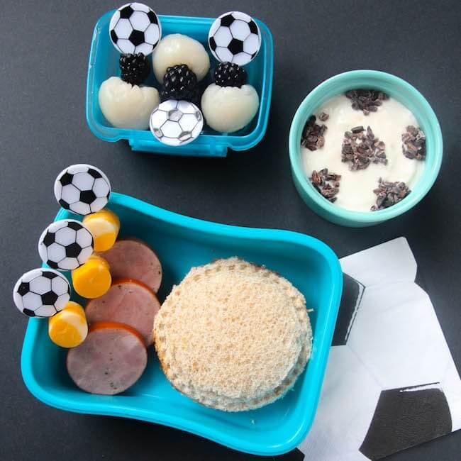 Easy & healthy kids bento lunchbox for soccer fans
