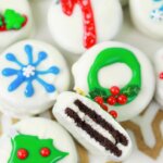 decorated Christmas oreos with trees, candy canes, wreaths, etc.
