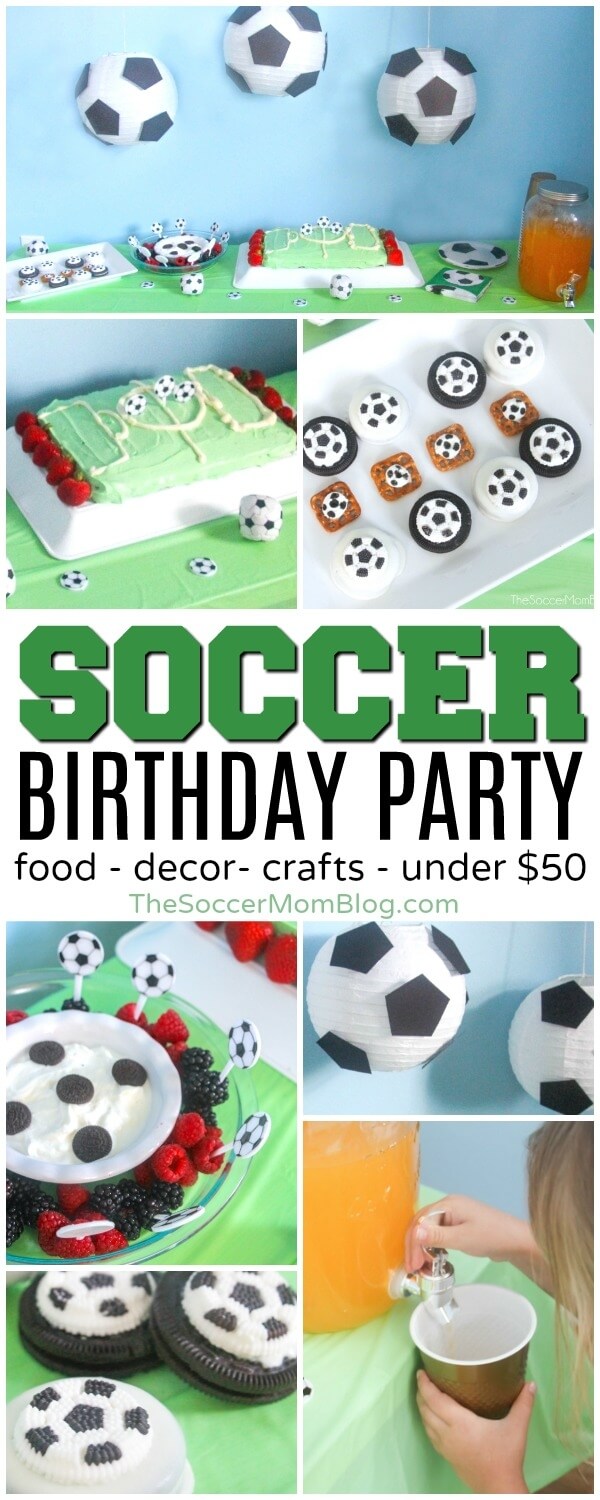 collage of soccer themed party ideas "Soccer Birthday Party"