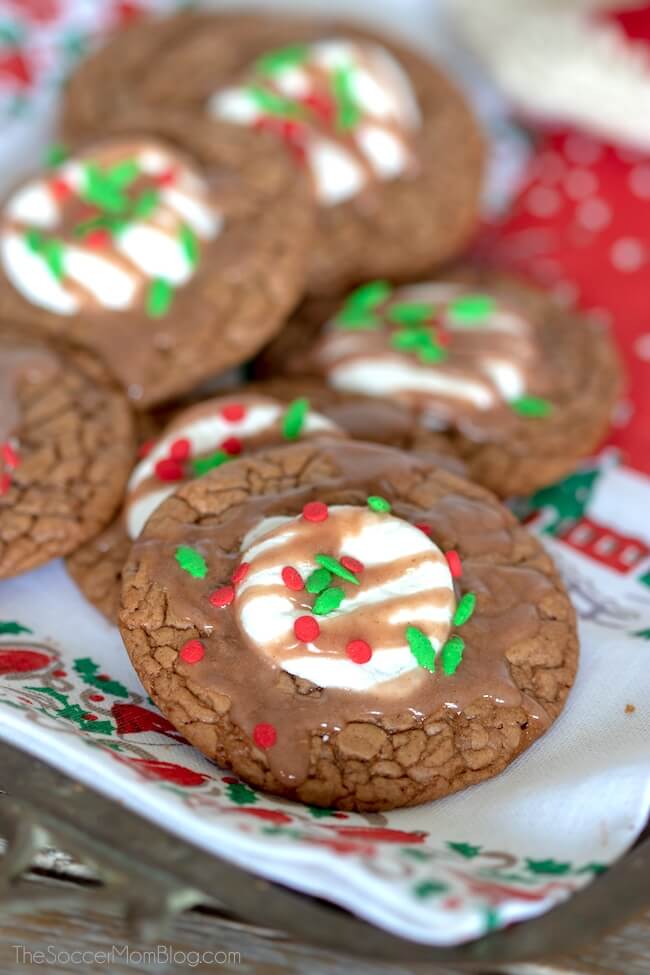 Like a warm mug of hot chocolate, only better! These rich & chewy hot cocoa cookies are the perfect treat for snowy days or as a part of a holiday cookie spread.