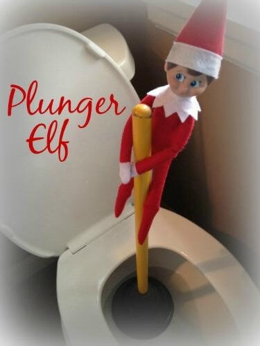 Elf on the Shelf plunging the toilet