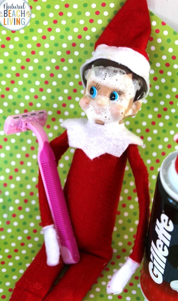 Elf on the Shelf pretending to shave