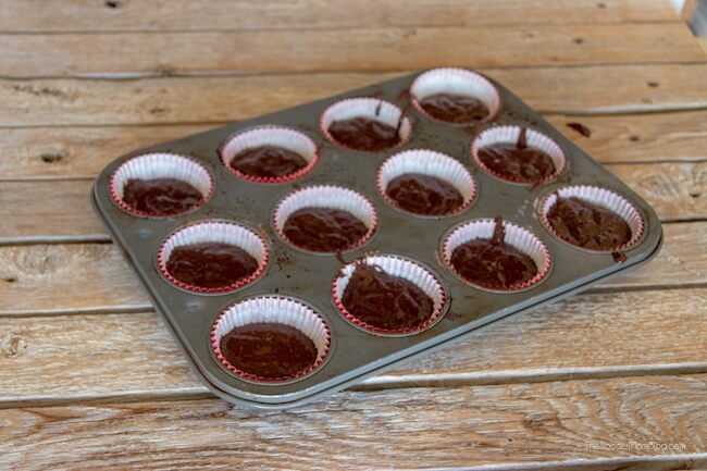 chocolate cake mix in muffin tin