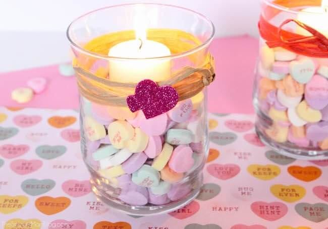 These easy Conversation Heart Votives are a cute homemade Valentine's Day gift, or a unique way to add a festive touch to your home.