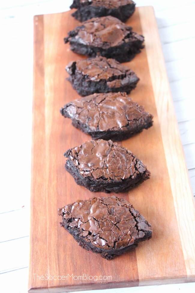 Football-shaped brownies for Super Bowl party