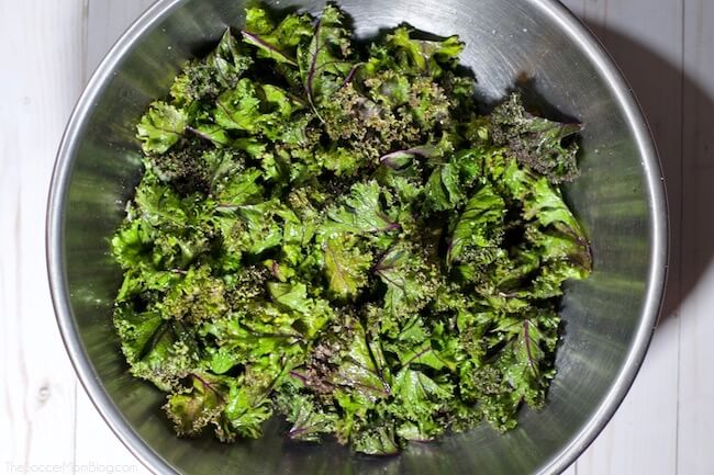 Baked purple kale chips healthy kids snack