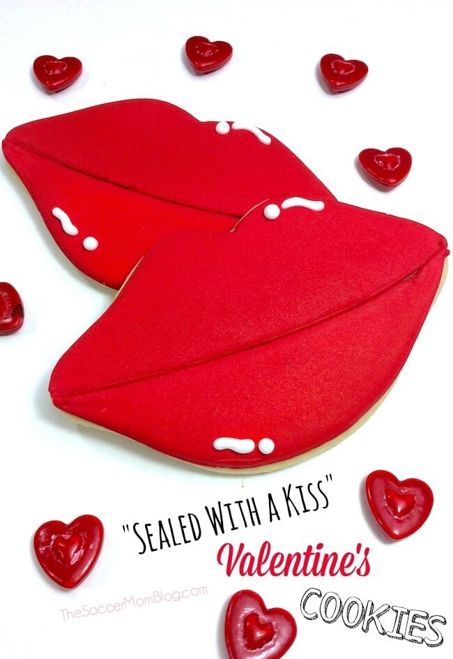 These lip-shaped decorated Valentines cookies are a break from the usual heart-shaped everything! Super cute and perfect to make for your sweetie! #valentinesday #cookies #dessert