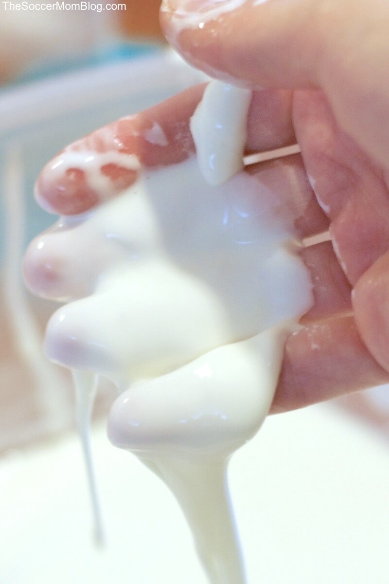 oobleck (no glue slime) dripping from hand
