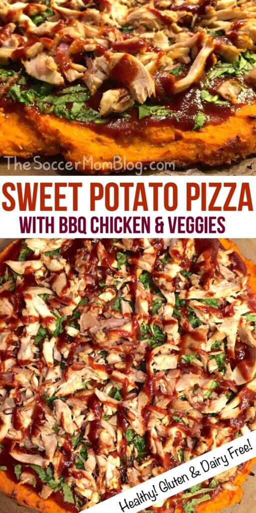 bbq chicken pizza with a sweet potato crust