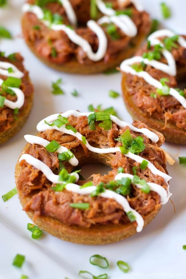 Oh yes we went there!! Irresistible sweet and savory Barbecue Sweet Potato Donuts pack all the flavors of a BBQ stuffed potato in hand-held form.