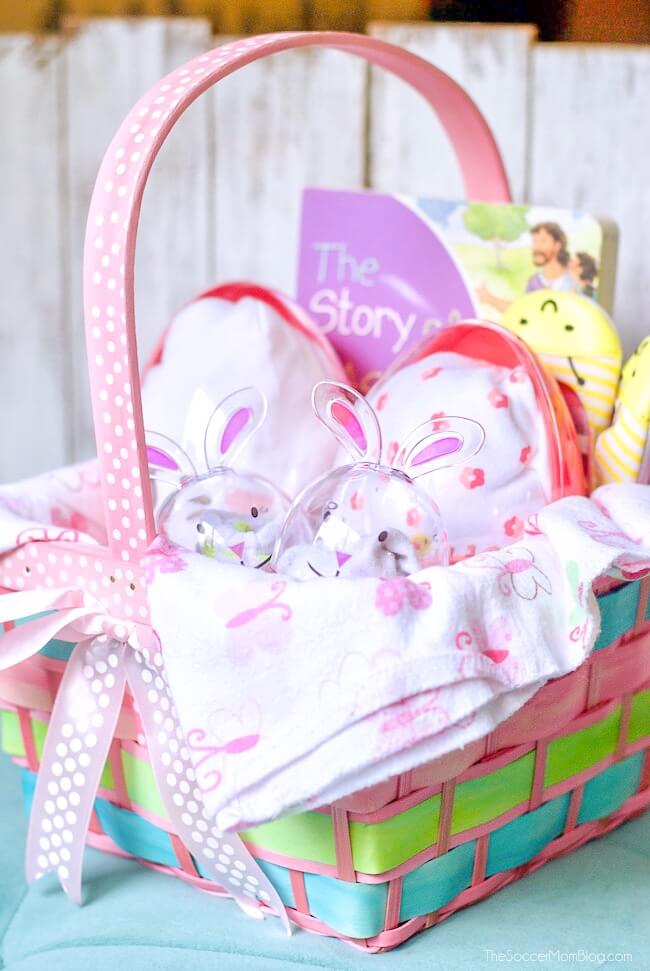 Lots of Easter basket ideas for babies that not only super cute, but useful too! This Baby Easter Basket is full of helpful goodies for a new baby and moms!
