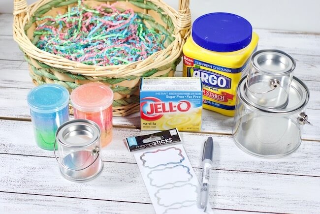 supplies to make homemade slime Easter basket