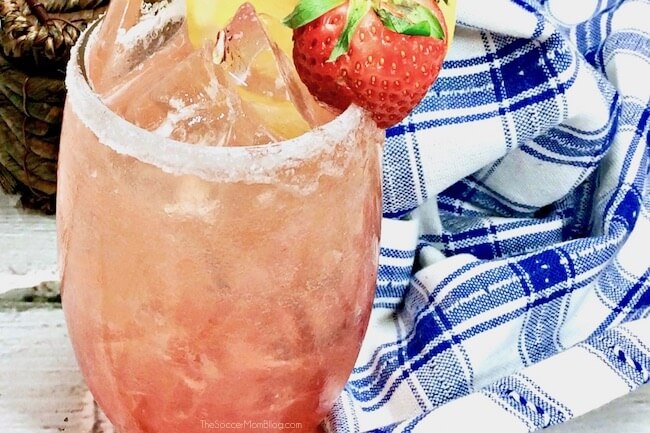 Spiked Strawberry Lemonade in cocktail glass