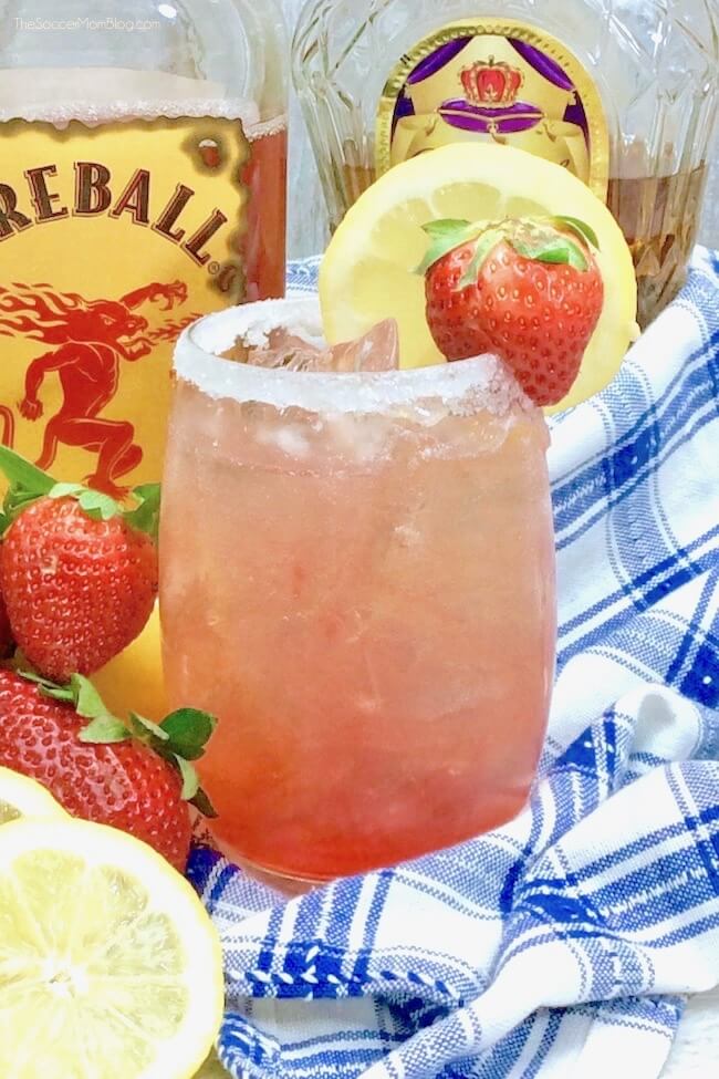 Strawberry Lemonade cocktail made with Fireball and Crown Royal whisky