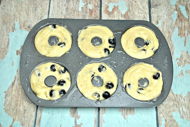 Baked lemon blueberry donuts in pan
