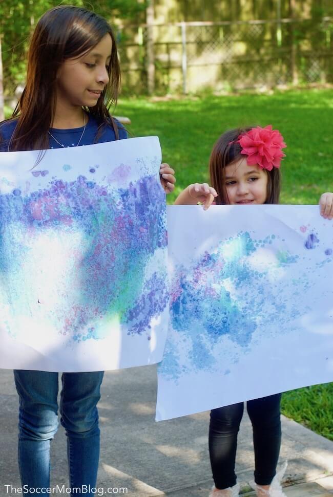 Get active and create vibrant art at the same time with this stomping bubble wrap painting!