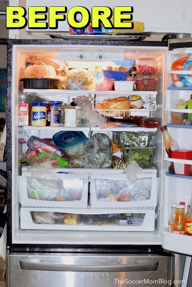 Messy disorganized refrigerator 