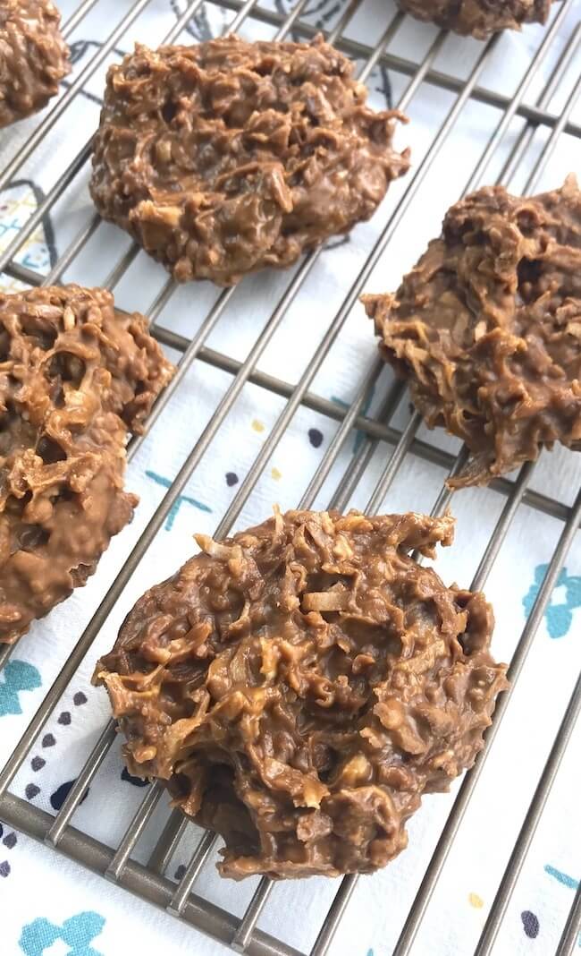 Chocolate Keto Cookies with coconut and peanut butter - no baking required!