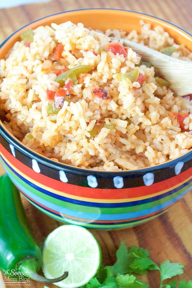 homemade Mexican rice in serving bowl