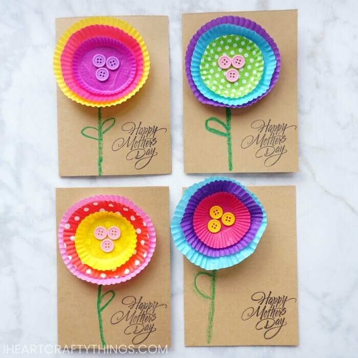 Mother's Day card ideas to make with cupcake liners