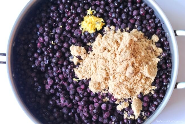 wild blueberries in pan with brown sugar