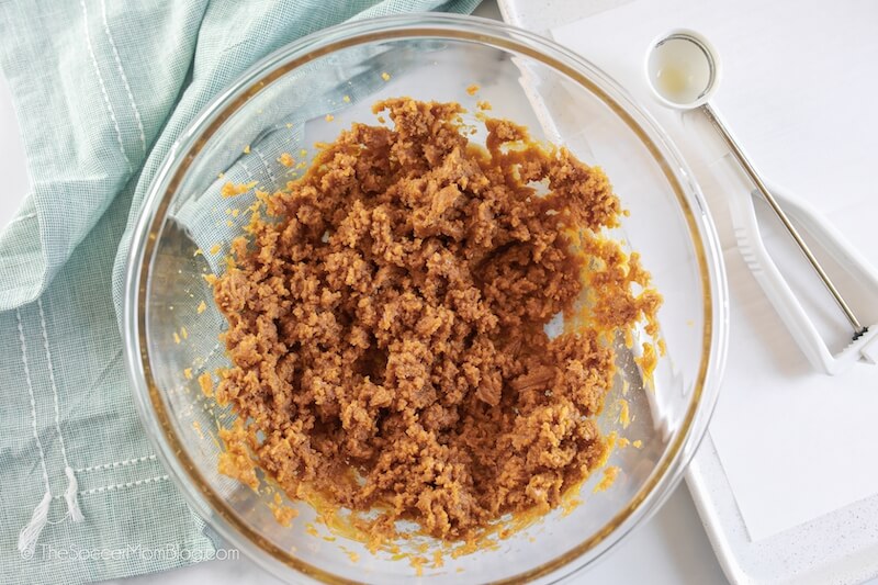 low carb peanut butter cookie batter in mixing bowl