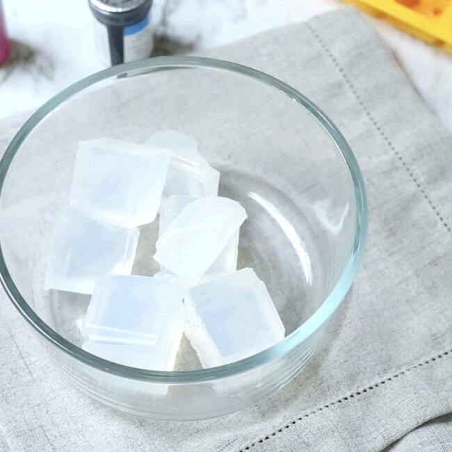 gelatin soap cubes in mixing bowl