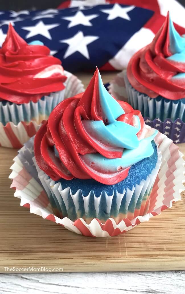 These gorgeous Red White & Blue Swirl Cupcakes are guaranteed to steal the show at your next 4th of July party!