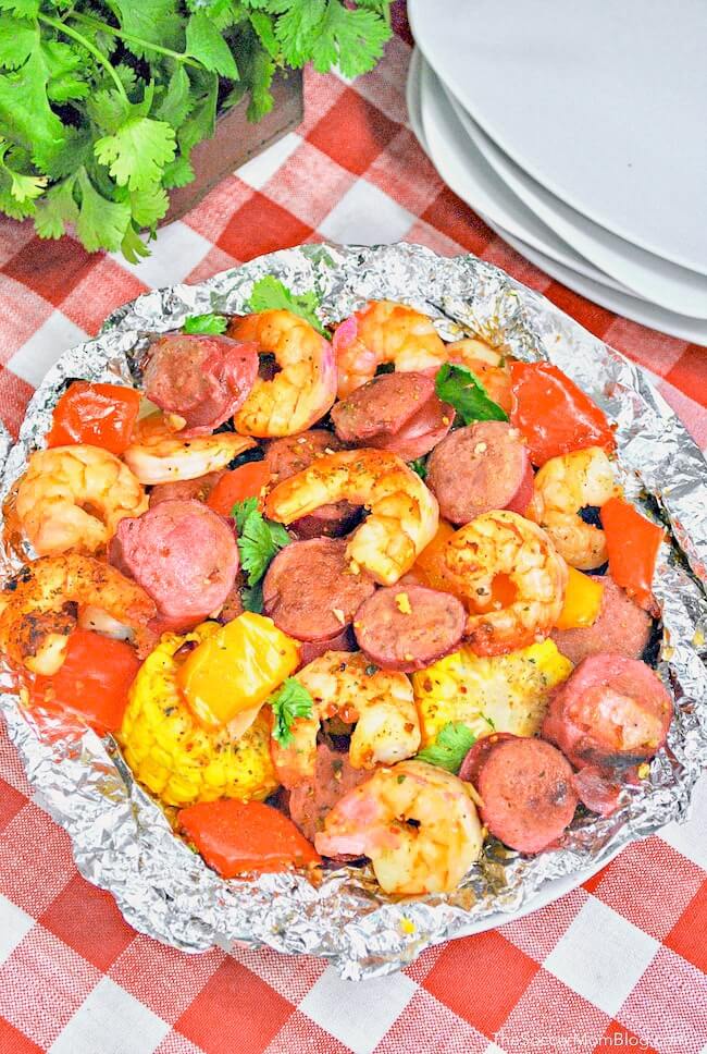 cajun shrimp boil cooked in foil