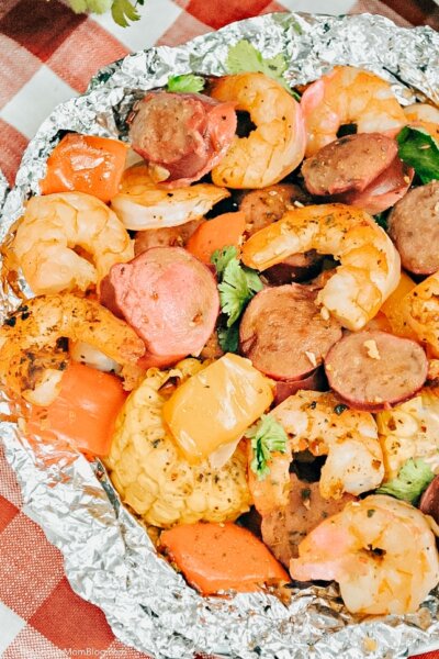cajun shrimp and sausage cooked in foil