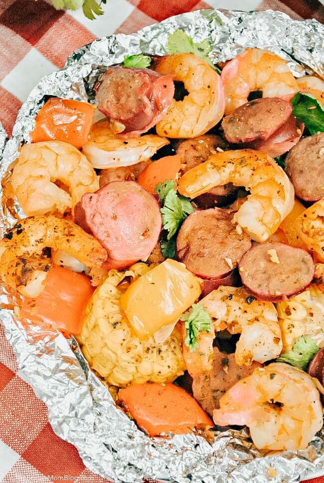 cajun shrimp and sausage cooked in foil