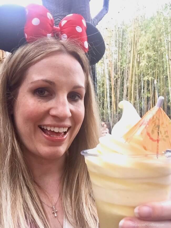 drinking a Dole Whip float at Disneyland