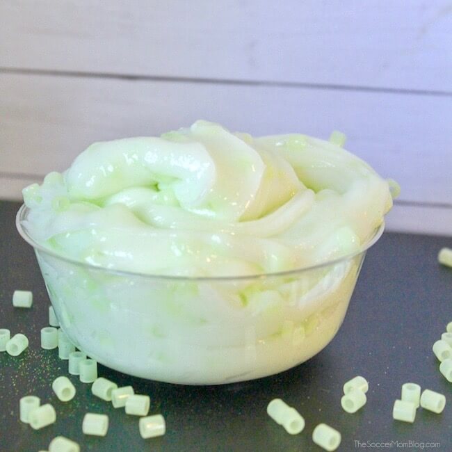 This glow in the dark crunchy slime is an exciting multi-faceted sensory experience! TWO types of glowing ingredients for double the brightness!