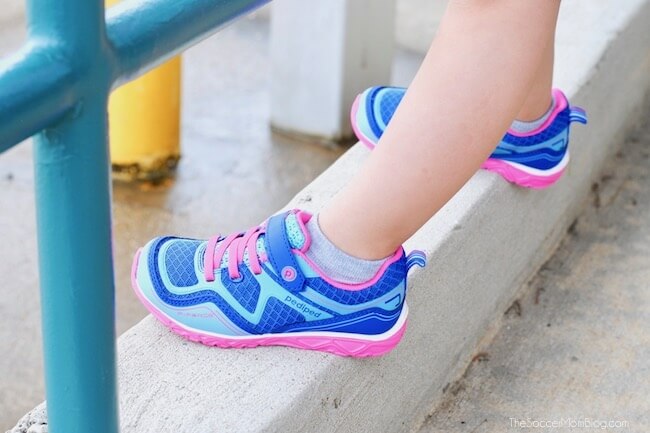 blue and pink Pediped little girls shoes