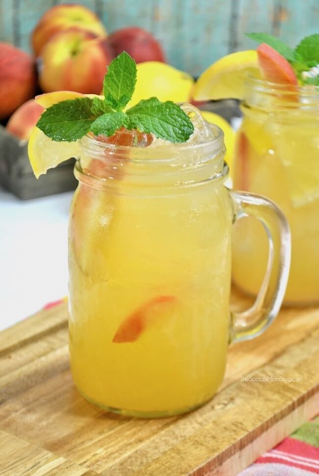 A sweet indulgence, without all the extra calories — this skinny peach lemonade is our new favorite summertime drink!