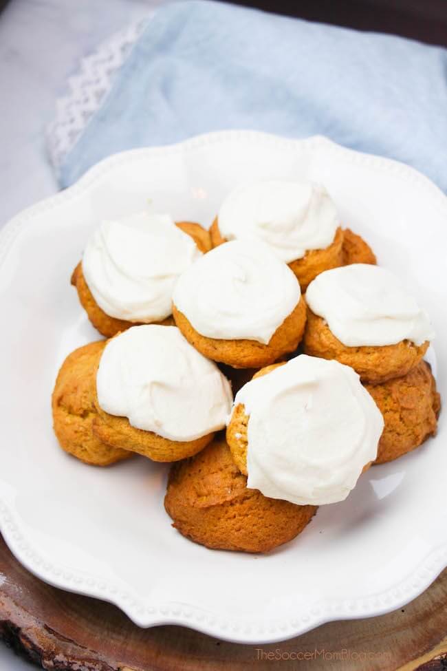 Thick and fluffy pumpkin cookies topped with luscious cream cheese frosting are one of the most heavenly fall desserts ever!