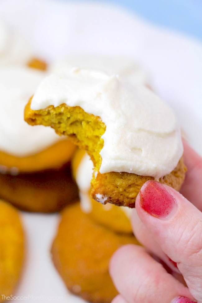 Thick and fluffy pumpkin cookies topped with luscious cream cheese frosting are one of the most heavenly fall desserts ever!