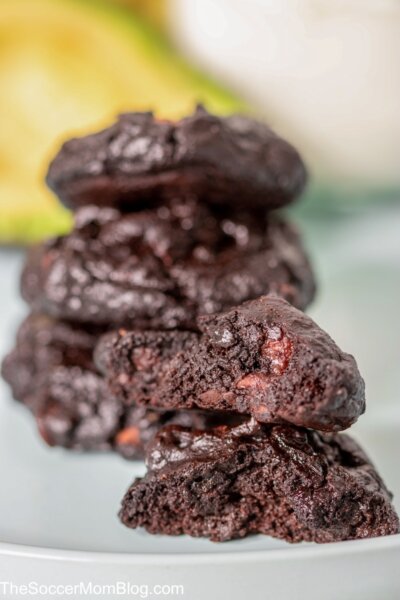 stack of chocolate cookies made with avocado