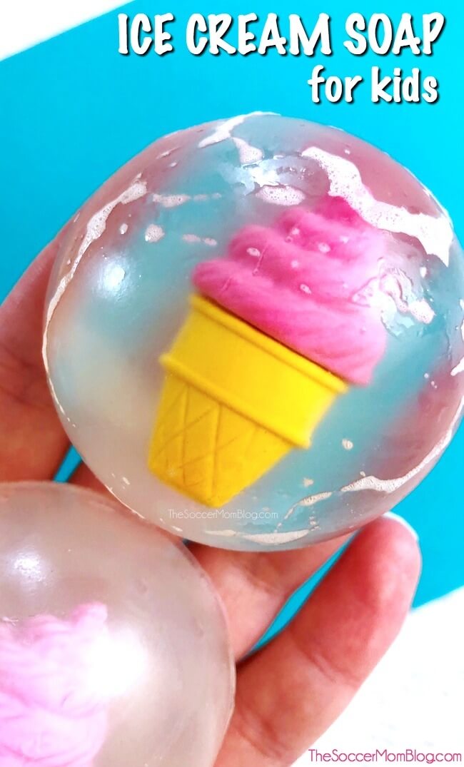 Make bath time a treat with this colorful homemade ice cream soap for kids!