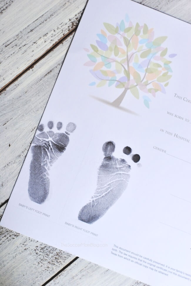Baby footprints after birth