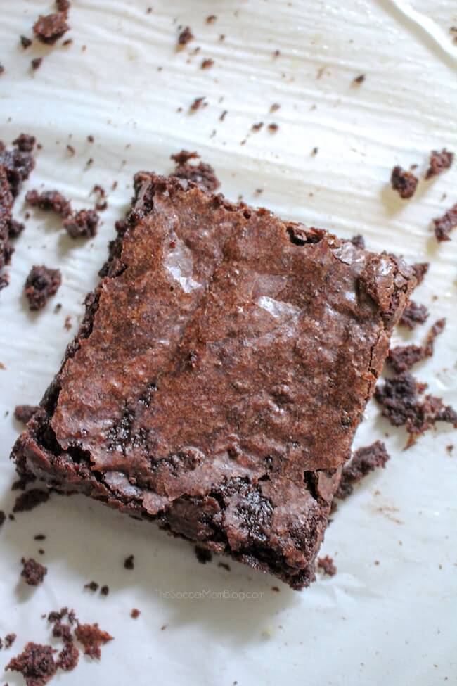 chocolate brownie on parchment paper