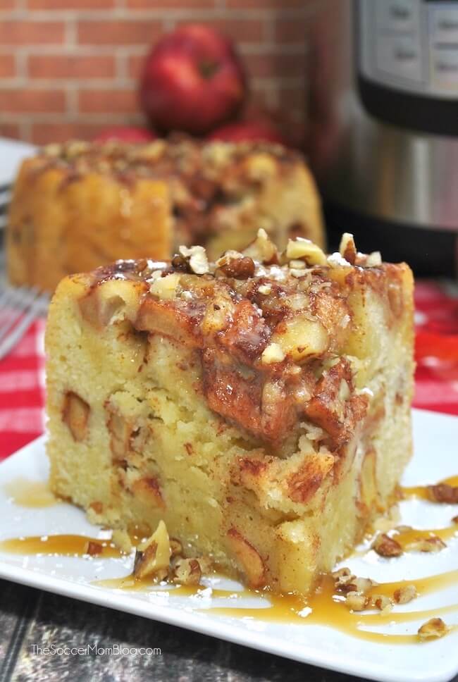 Instant Pot Apple Cake with caramel drizzle