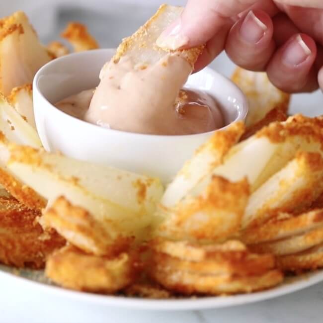 A low carb and low calorie version of the steakhouse classic — this Keto Blooming Onion is a guilt-free indulgence!