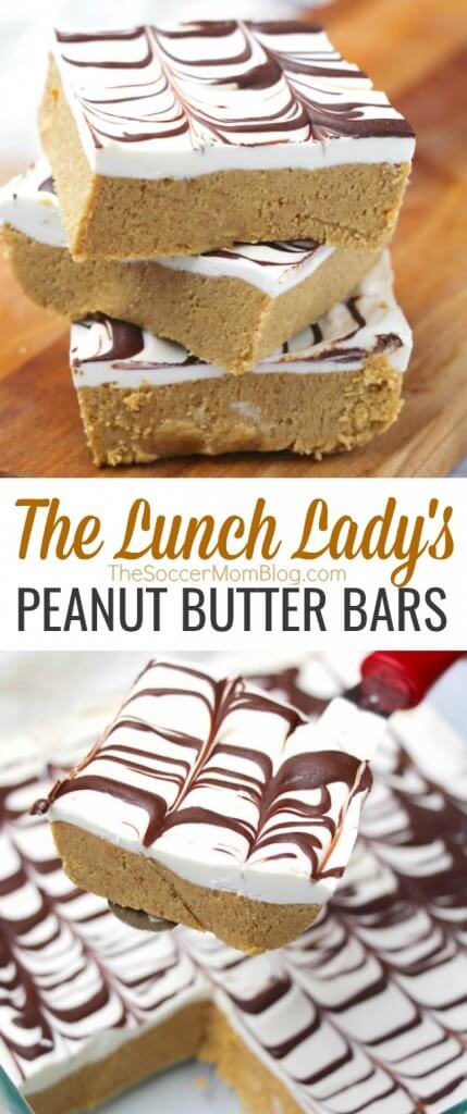 Just like your lunch lady used to make! These no bake peanut butter bars are thick, creamy, and crave-able! (And super easy!)