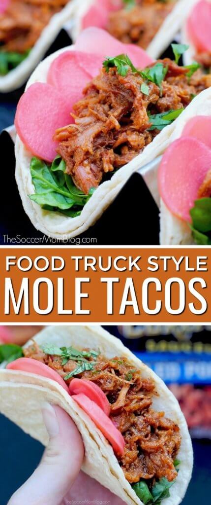 This shortcut recipe for easy pork mole tacos brings out authentic Mexican flavors...with a twist! Ready in minutes! 