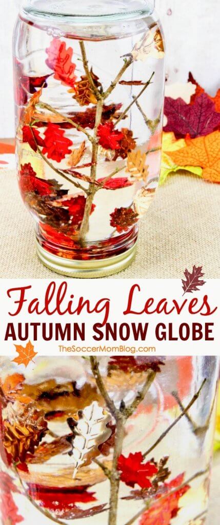 Who says snow globes are just for winter?? This Falling Leaves Sensory Bottle is a cute and easy Fall kids craft or decor idea!